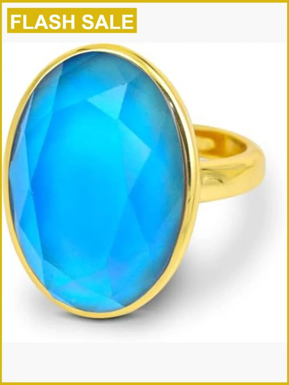 Facet Crystal Oval Mood Ring 18K Gold Plated Adjustable